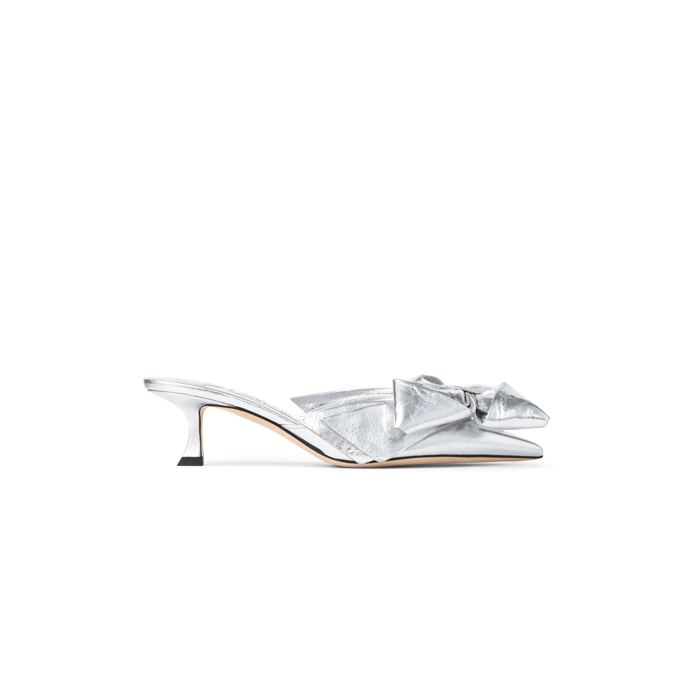 JIMMY CHOO STAZ MULE 50 SILVER METALLIC LEATHER MULES STAZMULE50GWG
